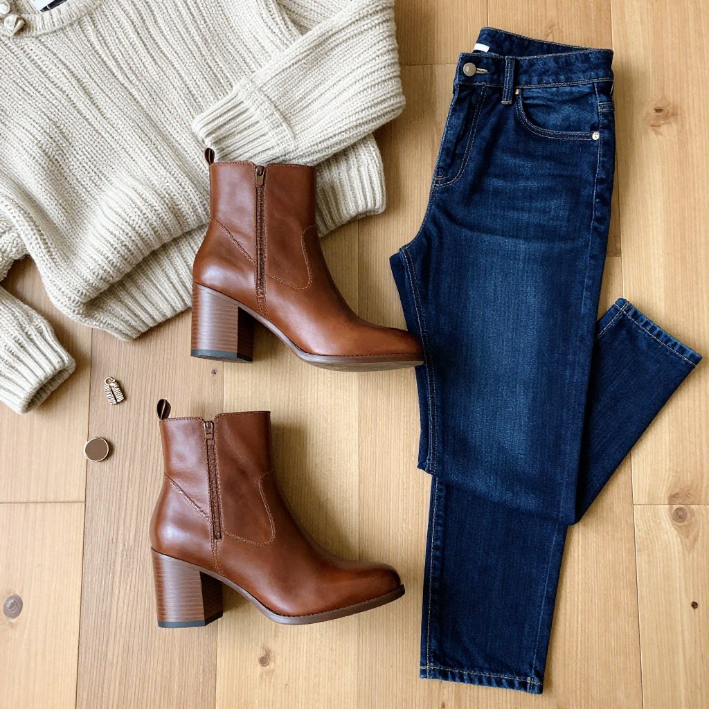 Brązowe botki na obcasie do mom jeans