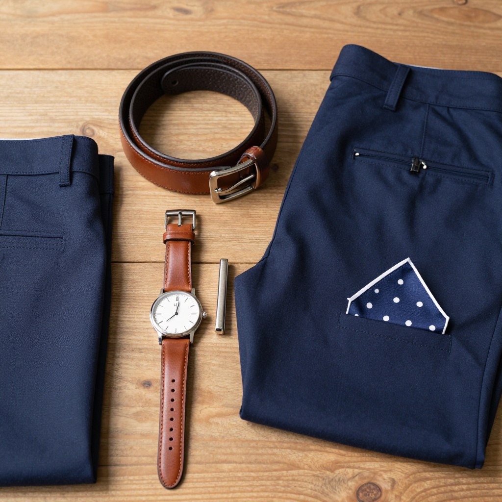 Męskie dodatki do granatowych spodni