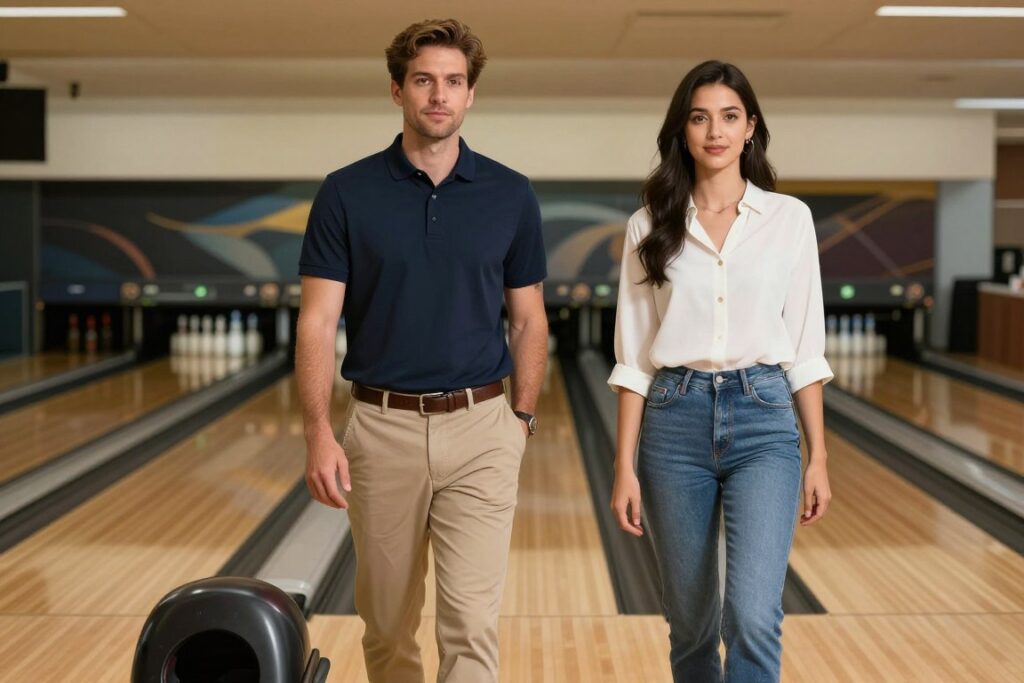 Stylizacja biznesowa na kręgle - smart casual dla mężczyzny i kobiety