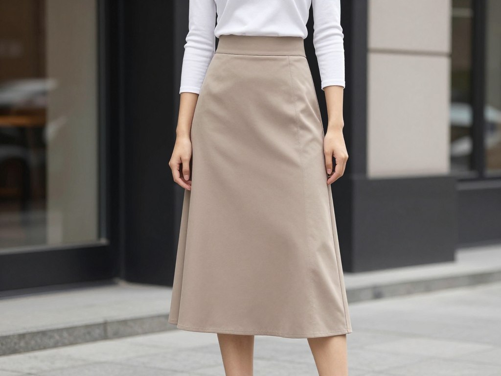 Stylizacje damskie trendy ze spódnicą do połowy łydki