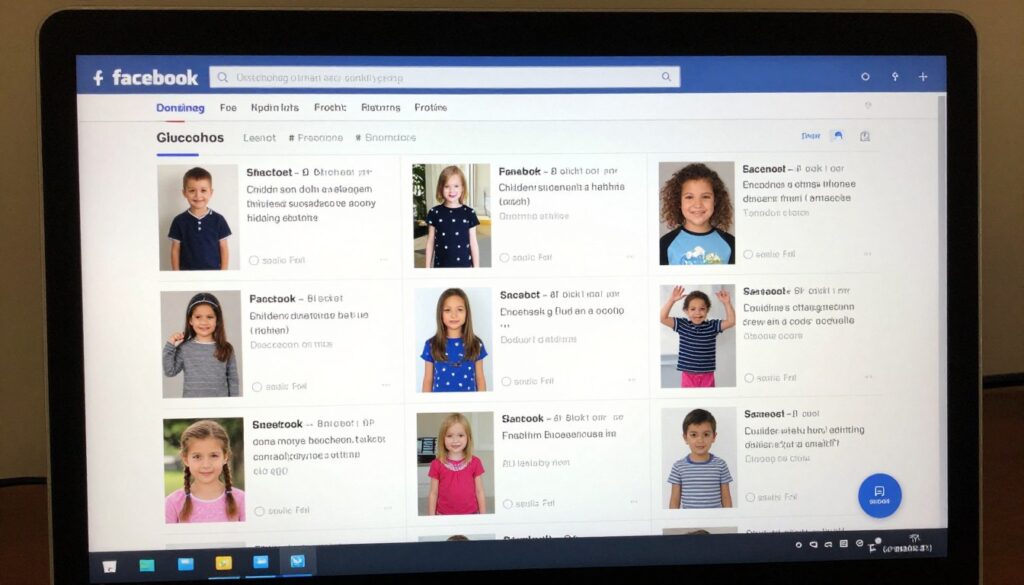 Ekran komputera z otwartą grupą na Facebooku do oddawania ubranek dziecięcych