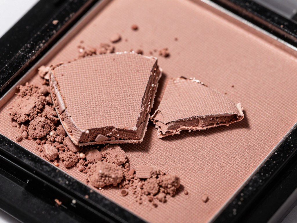 Jak naprawić cień do powiek - pokruszony kosmetyk w paletce przed naprawą