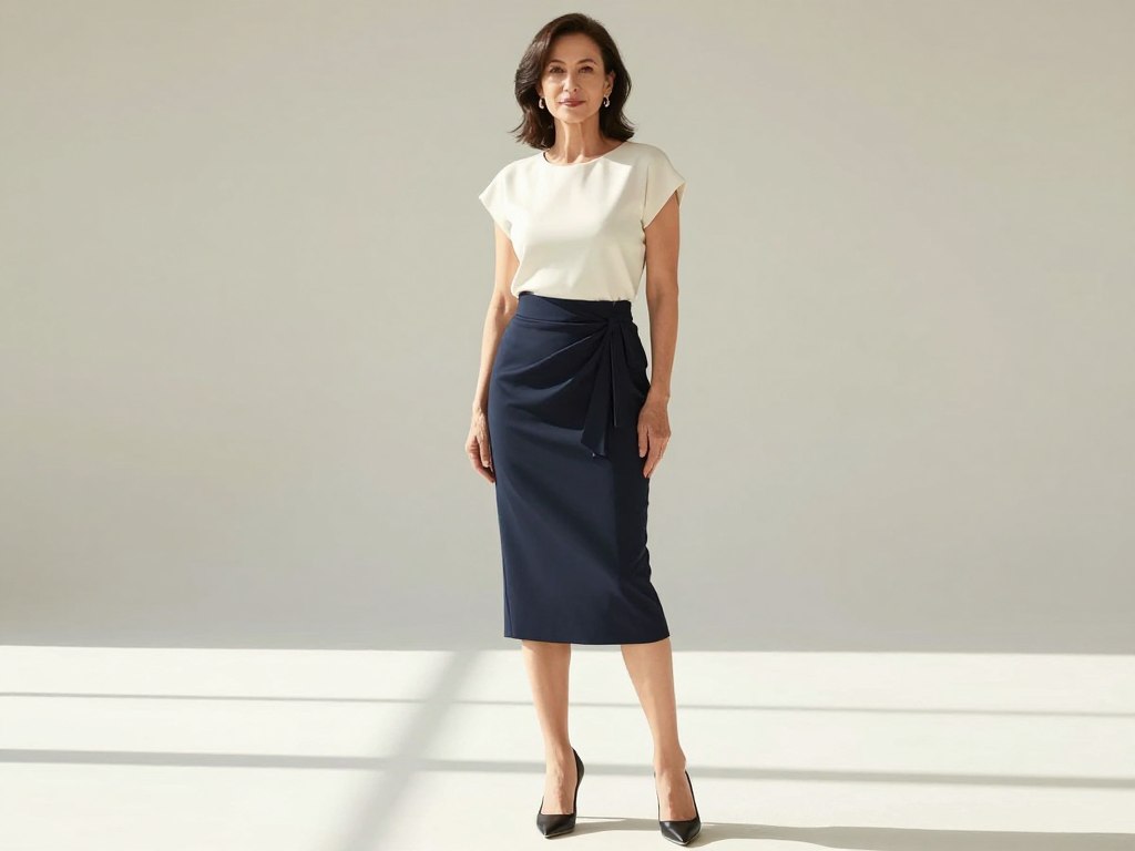 Kobieta w eleganckiej spódnicy midi odpowiedniej dla wieku Kobieta w eleganckiej spódnicy midi odpowiedniej dla wieku
