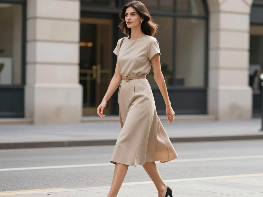 Kobieta w eleganckiej sukience midi długości