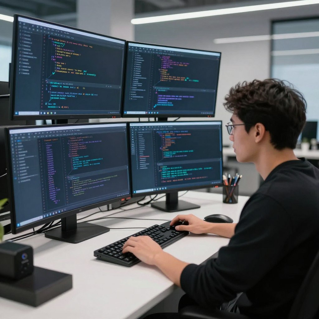 Programista Wodnik przy komputerze