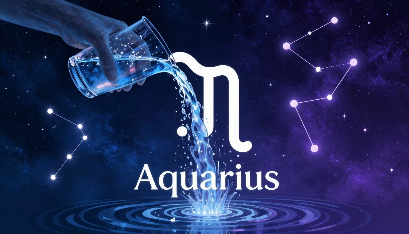 Wodnik jaki miesiąc - symbol znaku zodiaku Wodnika na tle gwiazdozbioru