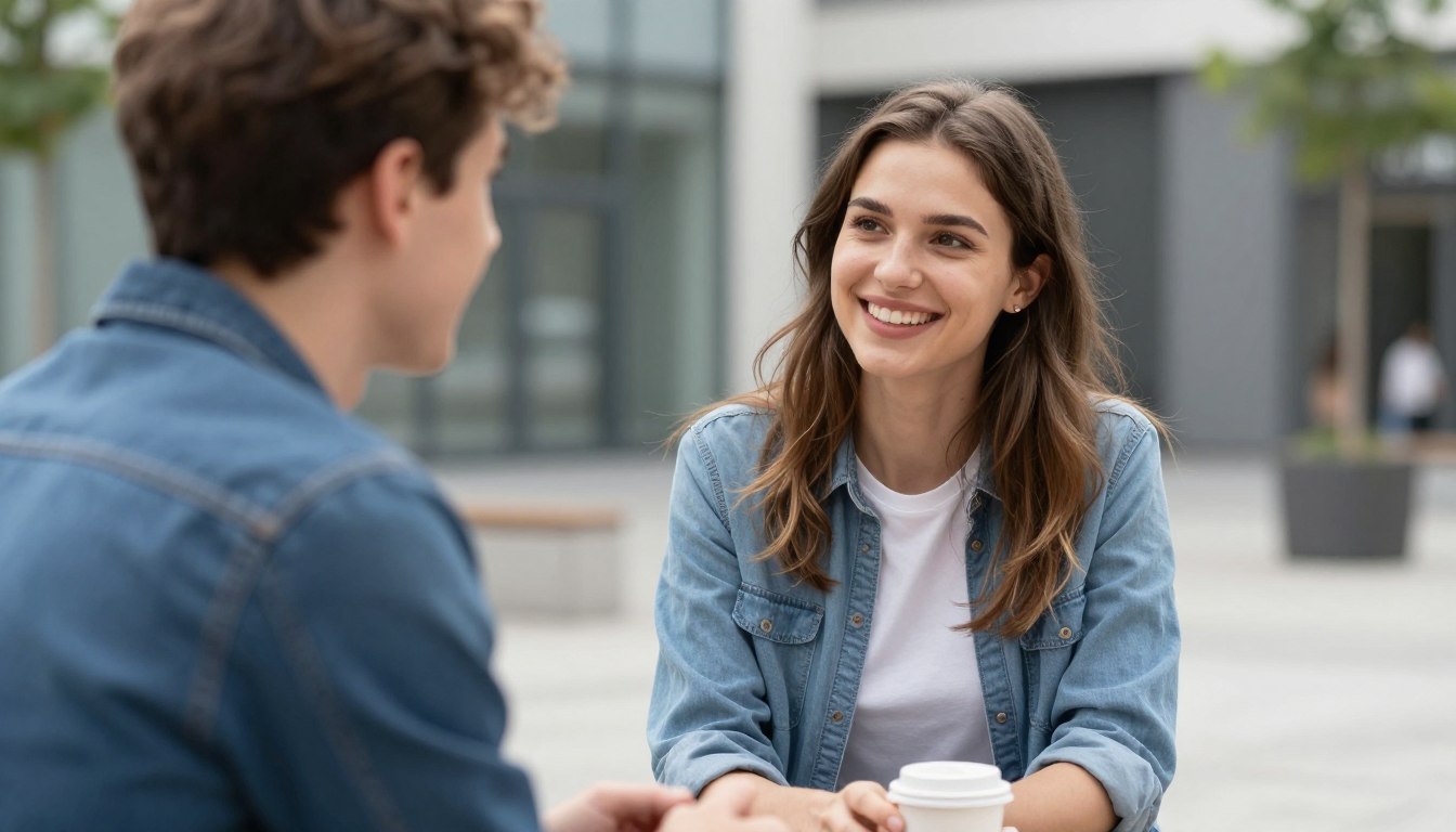 jak zagadać do chłopaka - młoda kobieta uśmiechająca się do mężczyzny