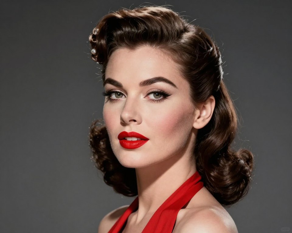 Brunetka z klasyczną czerwoną szminką w stylu retro