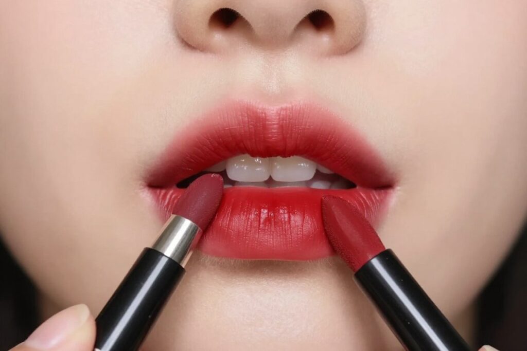 Efekt ombre lips z czerwoną szminką