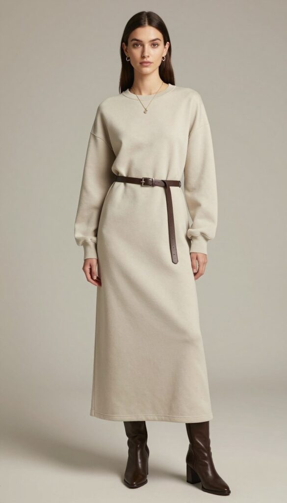 Elegancka sukienka dresowa maxi z długim rękawem Elegancka sukienka dresowa maxi z długim rękawem