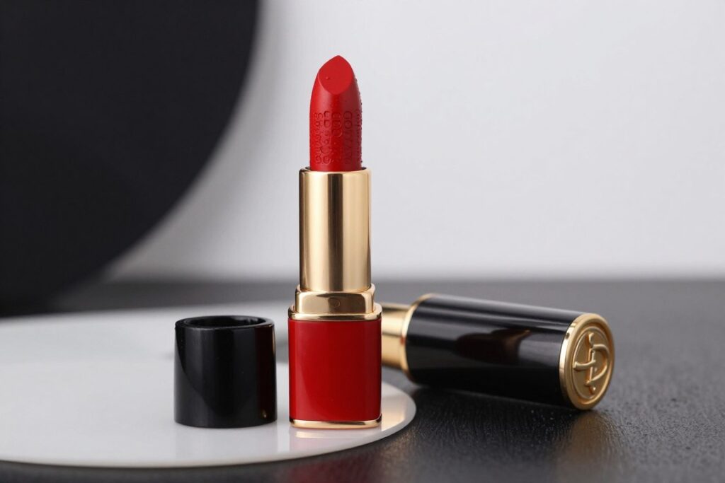 Eleganckie opakowanie luksusowej czerwonej szminki