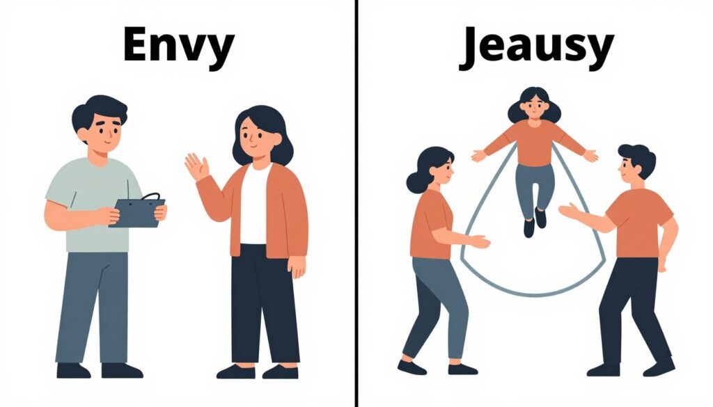 Graficzne porównanie zawiści i zazdrości