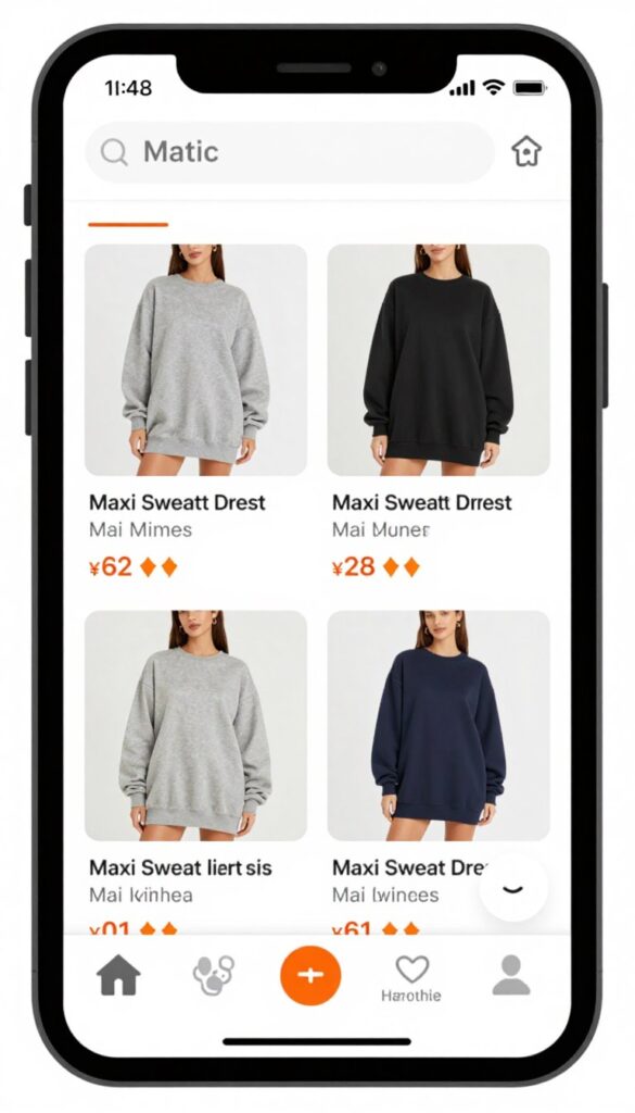 Interfejs platformy marketplace z sukienkami dresowymi Interfejs platformy marketplace z sukienkami dresowymi