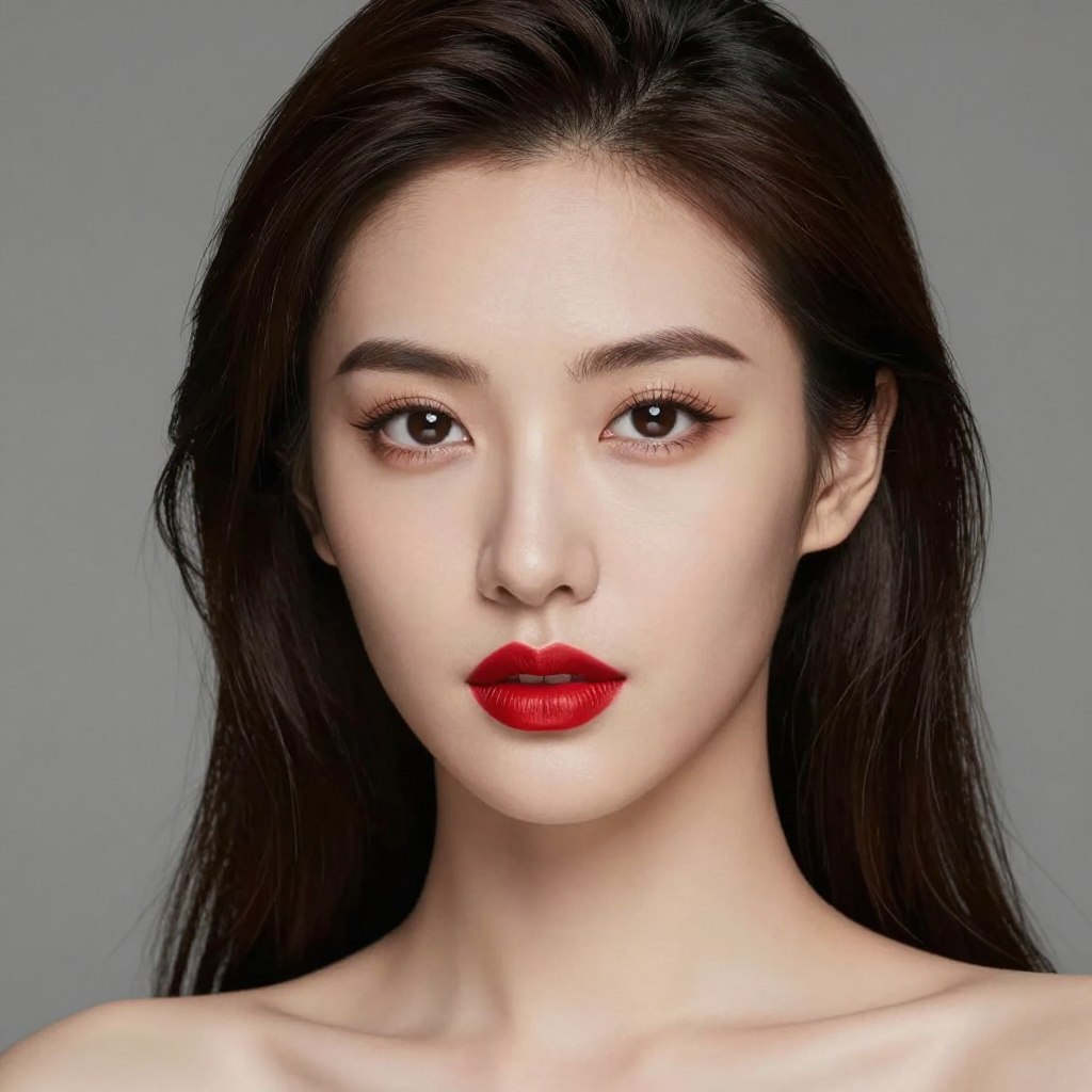 Jasna brunetka z intensywną czerwoną szminką