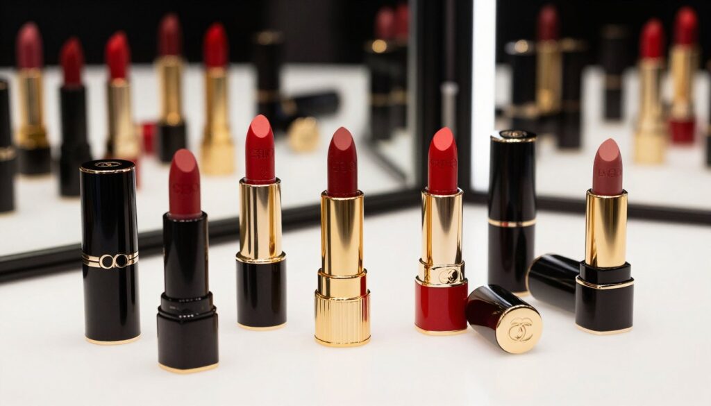 Kolekcja premium czerwonych szminiek różnych marek