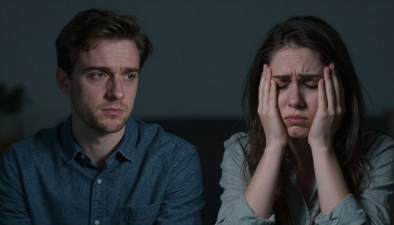 Koncepcja zawiści przedstawiona symbolicznie poprzez dwie osoby patrzące na siebie z napięciem