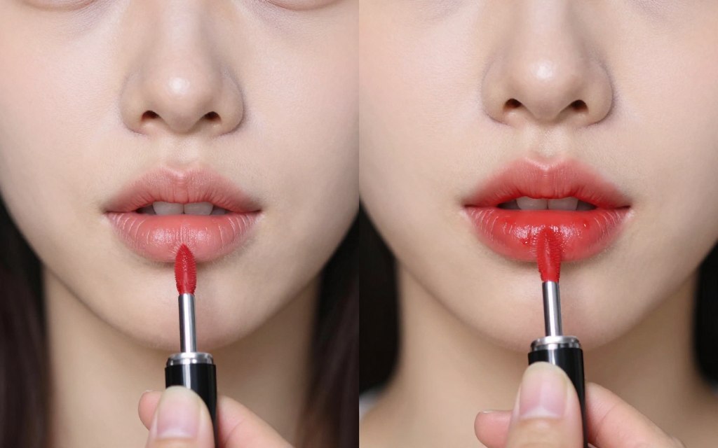 Korekta kształtu ust czerwoną szminką