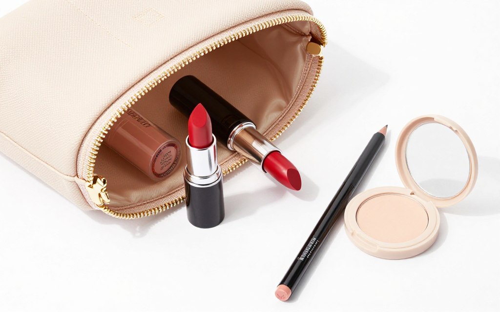 Kosmetyczka z czerwoną szminką do poprawek