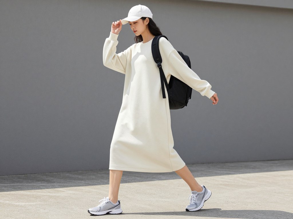Sportowa stylizacja z dresową sukienką maxi Sportowa stylizacja z dresową sukienką maxi