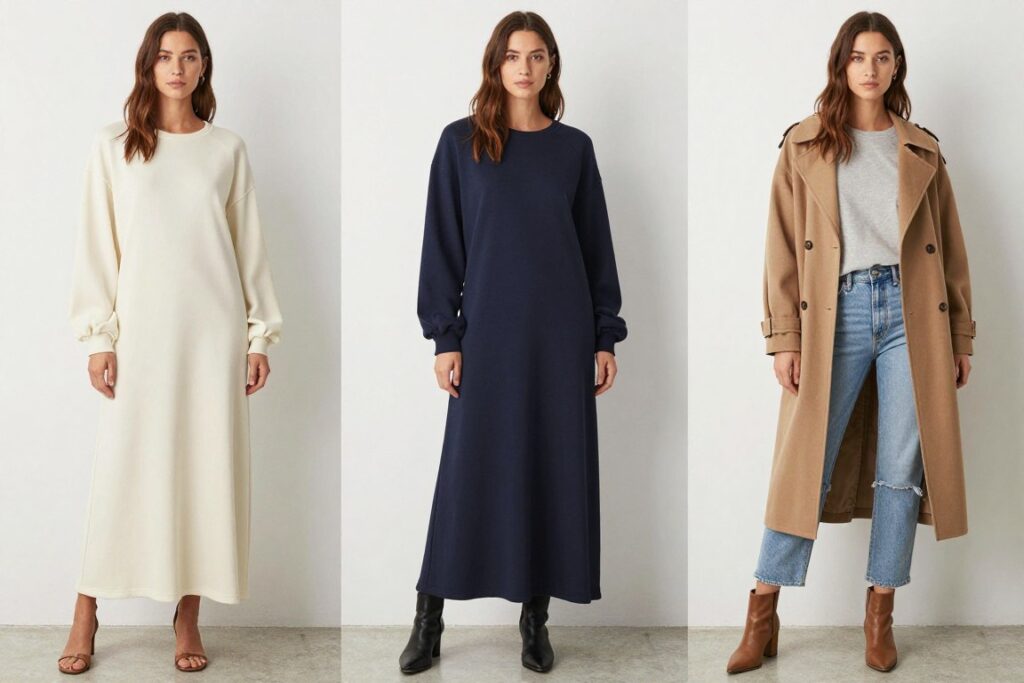 Sukienka dresowa maxi w różnych stylizacjach Sukienka dresowa maxi w różnych stylizacjach