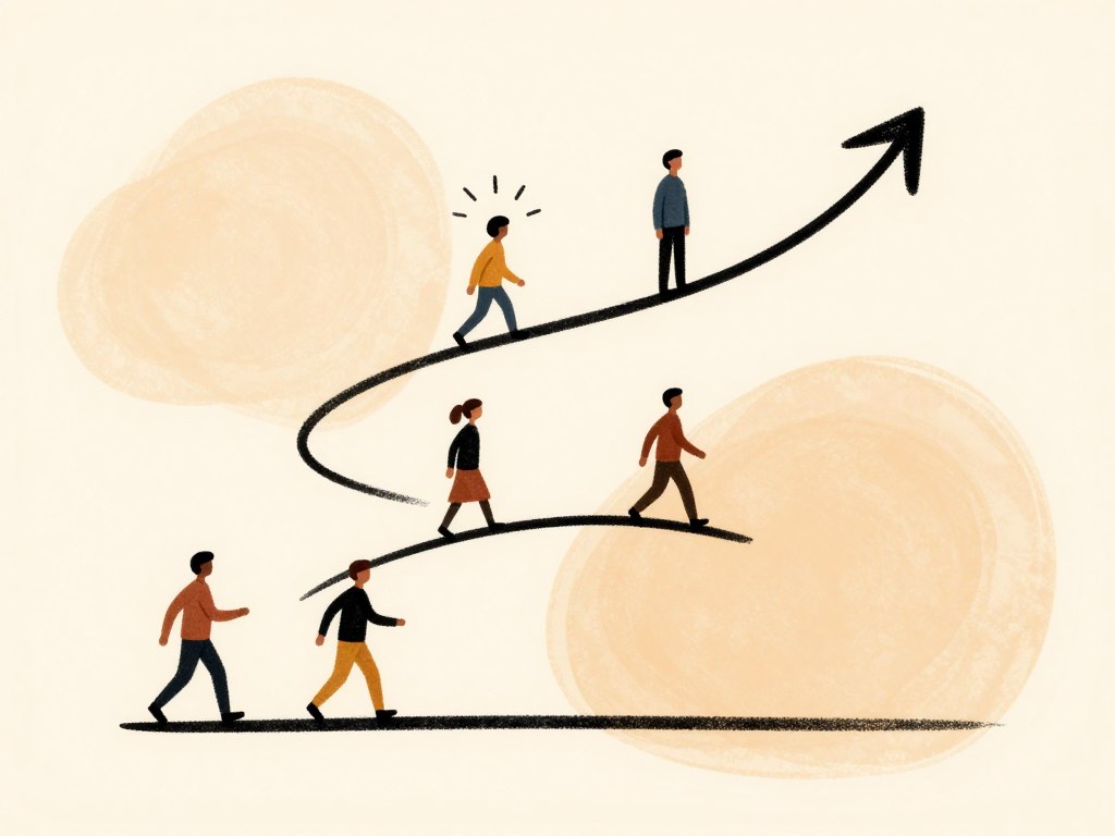 Wizualizacja procesu akceptacji jako spirala wznosząca w górę, nie prosta linia