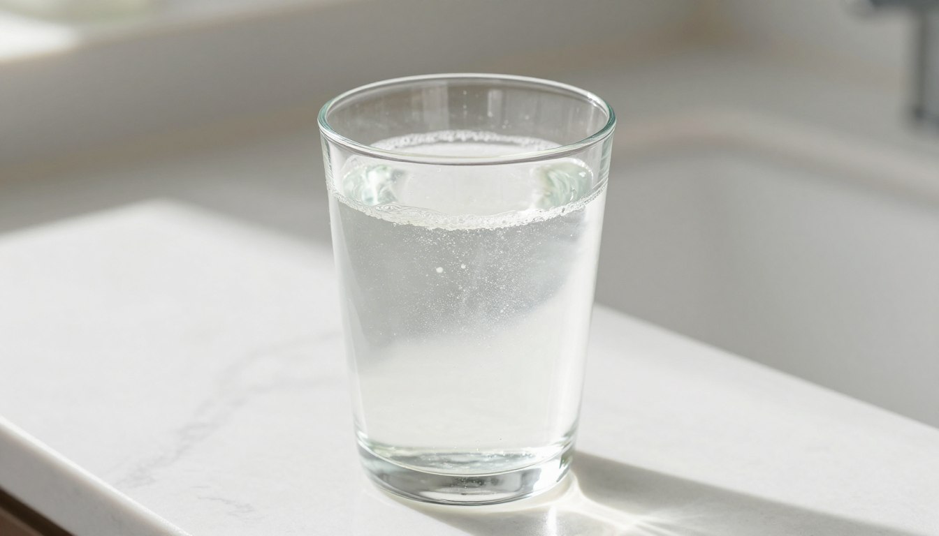 kolagen do picia w szklance z wodą